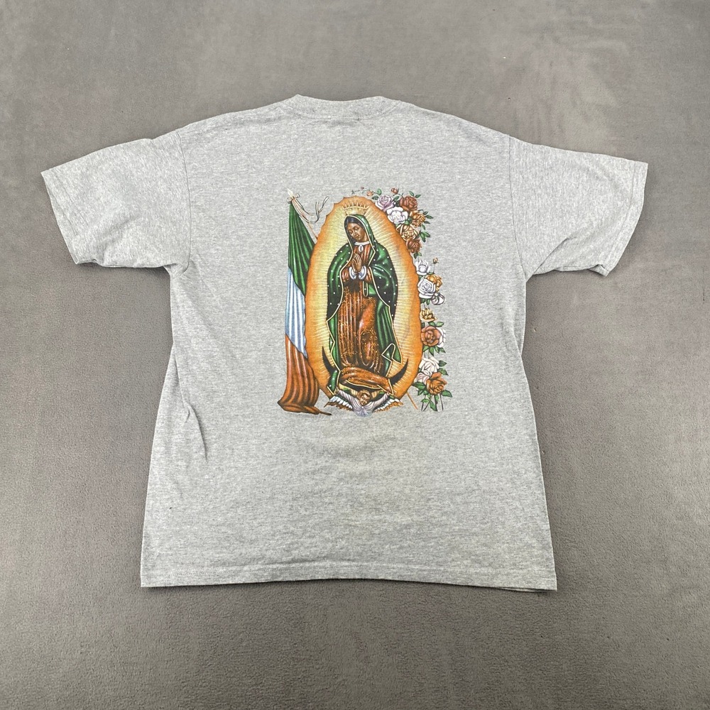 Yazbek Our Lady of Guadalupe T-Shirt Mens Large Gray Y2K Graphic Virgin Mary